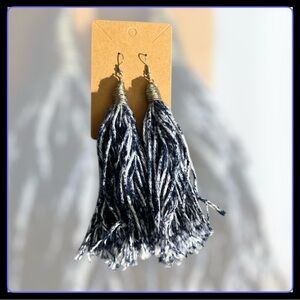 Denim Blue and White Fringe Earrings